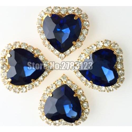 Blue ink 12mm 10pcs/20pcs heart shape Crystal buckle, gold base Glass sew on rhinestones use for diy/clothing accessories SKHJ23