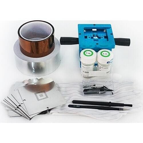Blue With handle Reballing Jig 36Pcs BGA Stencils Kit Solder Balls ESD Anti-Slip Glove Tweezer Brush Tape Vacuum Suction Pen