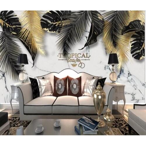 Contemporary boreal Europe wind is aureate intertropical plant TV setting wall decorates wallpaper mural