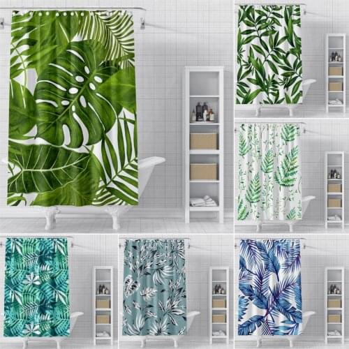 Green Leaves Waterproof Shower Curtains Tropical Plant Bathroom Curtain Polyester Bath Cover Shower Curtain Toilet Door Curtain