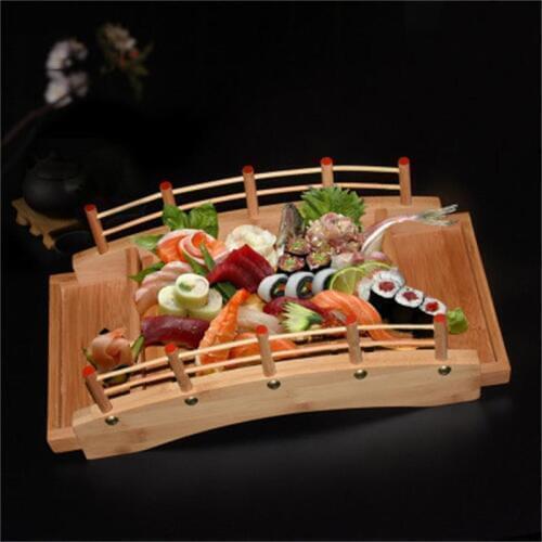 Japanese wooden wood Cuisine Sushi Bridge Boats Pine Creative Sushi Sashimi plate Platter Sushi Tableware Decoration Ornament