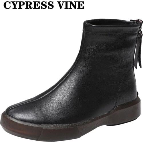 Cypress Vine Women Anckle Boots Genuine Cow Leather For Spring Autumn Winter Round Toe Anti-skid Outsole By Handmade Size 35-43