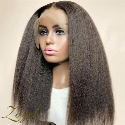 Zoyel Yaki Straight Fiber Hair Lace Front Wigs for Black Women Pre Plucked Synthetic Glueless Lace Frontal Wig Daily Wear