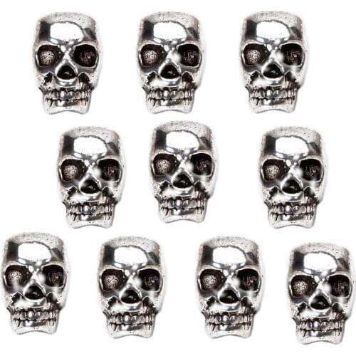 10pcs Antique Silver Charms Skull Head Beads for Bracelet DIY Jewelry Making