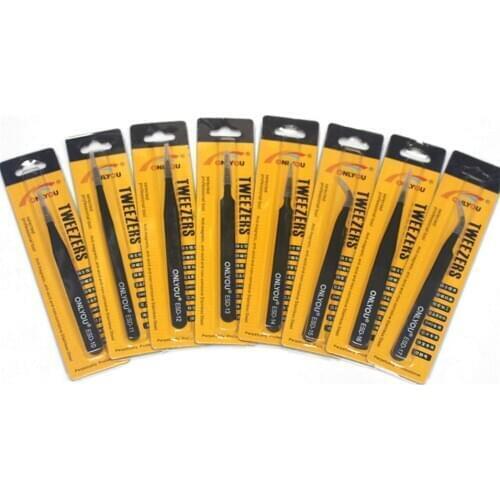 8pcs/lot New Stainless Steel Industrial Anti-static Tweezers watchmaker Repair Tools Excellent Quality Superhard heat treatment