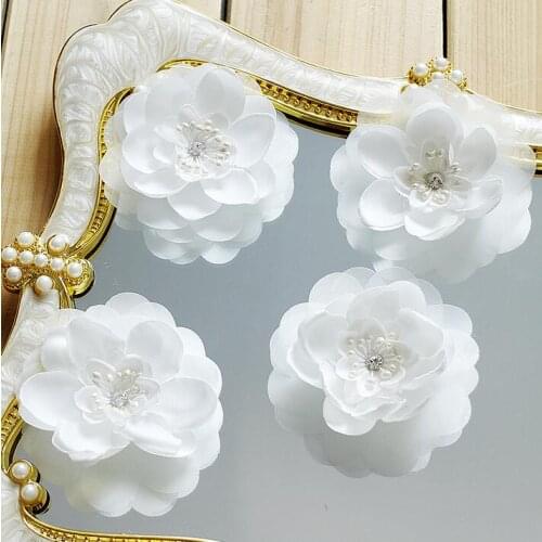 5 Pieces 8cm Ivory Satin Lace Applique Flower 3D Lady Motif Venise Rhinestone Lace Trim Patch Wedding Dress Garment Accessories