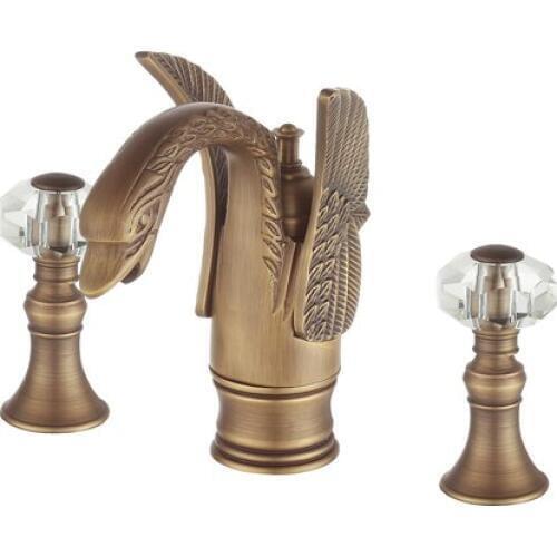 Free shipping Antique bronze finish 3pcs swan sink faucet 8 inch widespread lav sink mixer faucet crystal handles Tap