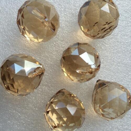 Free rings) 4PCS/lot Sparkle Champagne 30mm Crystal Balls Suncatcher Prisms Pendants for Chandeliers Parts Lamp Rainbow Hanging