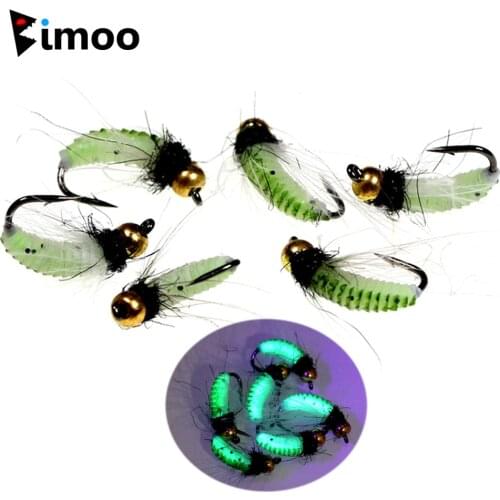 Bimoo 6PCS #10 #12 CDC Feather Hackle Nymph Scud Fly UV Brass Beadhead Wet Bug Worm Trout Fishing Fly Bait Lure Fast Sinking
