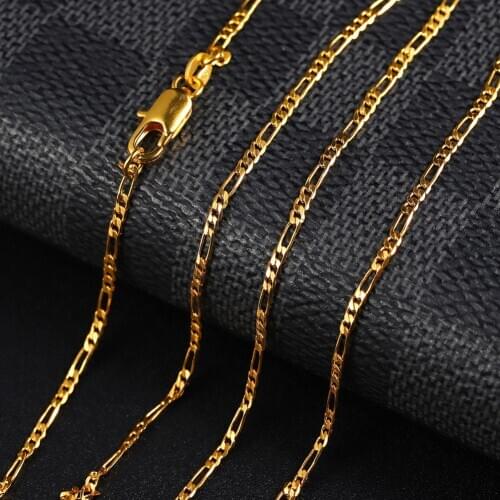 BLUELANS Fashion Unisex 2mm Wide Gold Plated Figaro Chain Necklace Jewelry 16-30 inch Making DIY Accessory