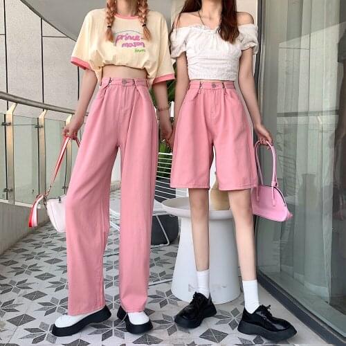 Womens Pants Straight Leg Jeans Women Vintage High Waist Slim Loose Summer Autumn Pants Casual Washed Mom Fashion Trousers Pink