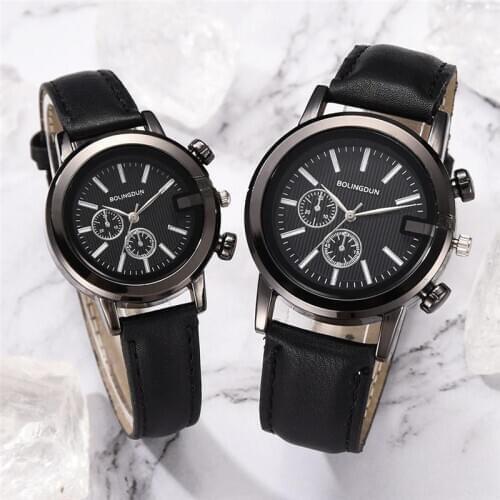 Black White Couple Women Fashion Luxury Lovers Quartz Watch Casual Woman Leather Clock Ladies Wristwatch Relogio Feminino