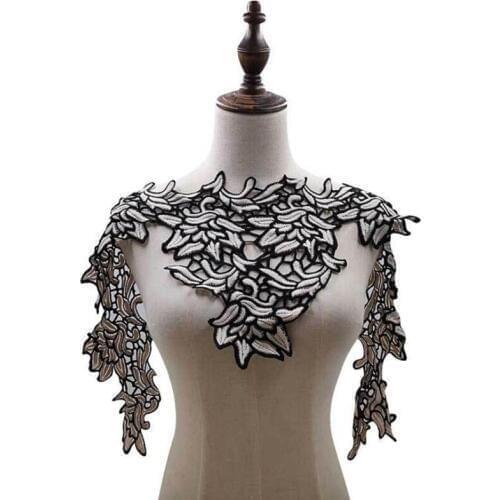 Black White Embroidery Flower Lace Neckline Collar Fabric Sewing Applique DIY Guipure Ribbon Trim Wedding Decor BW161
