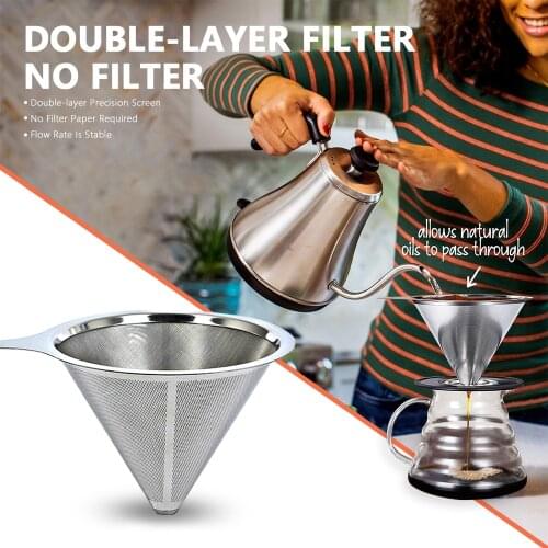 Stainless Steel Coffee Filter Holder Reusable Coffee Filters Dripper V60 Drip Coffee Baskets for Manual Coffee Bean Mill Grinder