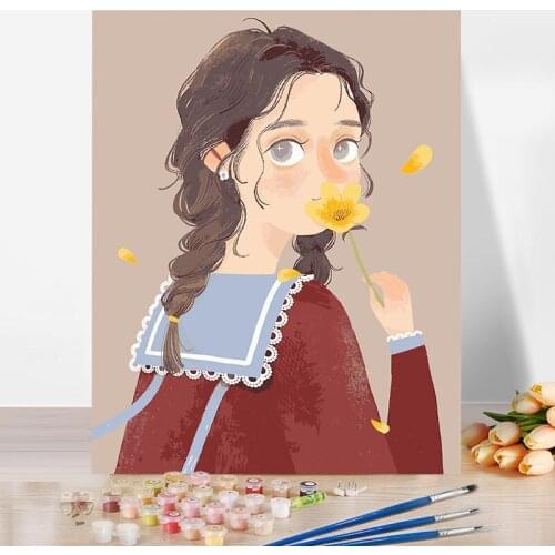 DIY Paint By Numbers For Adults Canvas Kits The Girl With Flower Drawing Room Hallway Bedroom 40x50cm Plank Frame
