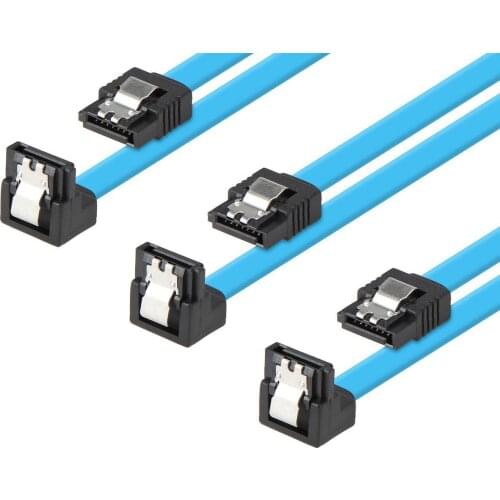 SATA Cable 90 Degree Right Angle SATA III 6.0 Gbps, SATA Cable 18 Inches, SATA 3 Cable - 18 Inches, Blue, 3-Pack