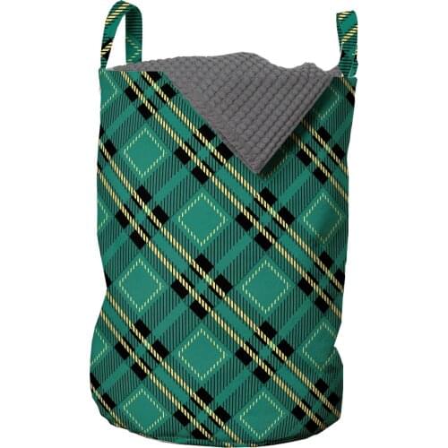 Celtic Green Laundry Basket Tartan Diagonal Lines Plaid Organizer for Clothes Underwear Socks Toys Wash Bag & Home Storage