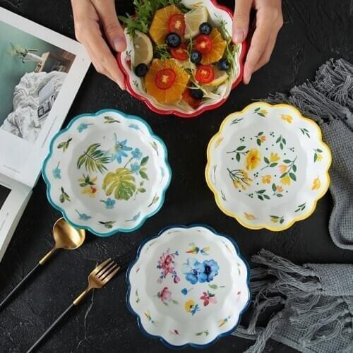 Red ins salad dessert cross-border bowl Japanese ceramic bowl fruit plate microwave oven household