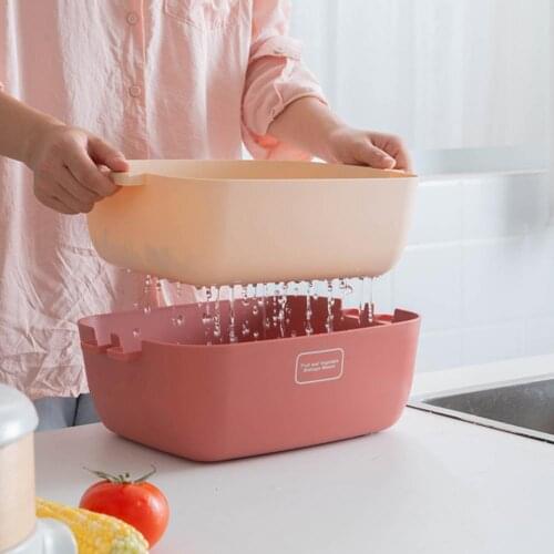 Kitchen Strainer Double Layer Large Capacity PP 2 in 1 Vegetables Fruits Washing Drain Basket for Home