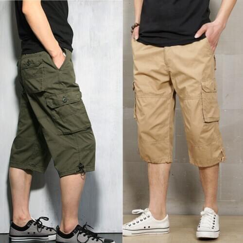 Summer Mens Capri Shorts Cotton Baggy Cargo Short Adults Teenagers Multi-Pocket Outdoor Leisure Sports Trousers Plus Size S-5XL