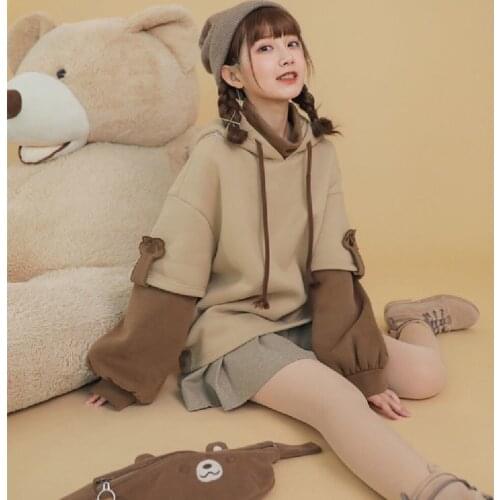 Harajuku Kawaii Korean Fashion Hoodies Techwaer Plus Velvet Winter Warm Anime Hoodie Pullovers Female Sweatshirt For Teen Girls