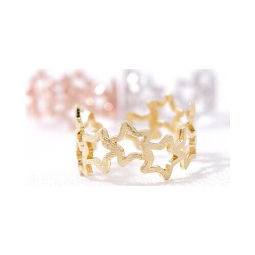 Fashion exquisite small five-pointed star ring,connected star ring Hollow out design wholesale