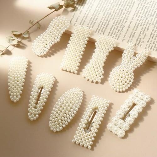 Fashion Geometric Flower Barrettes Headwear Handmade Pearls Hair Clips Pin For Girls Women Sweet Hairpins Hair Accessories