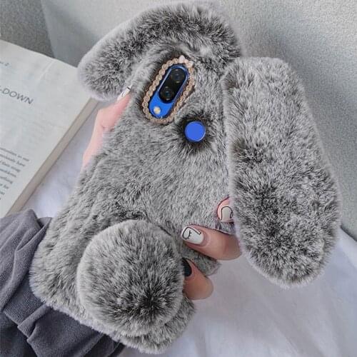 Fashion Fluffy Rabbit Soft Silicone Bunny Plush cover For Realme 3 Pro 2 1 C1 2019 C2 Realme X X2 Pro Realme 5 3i Q Phone case