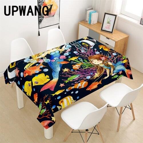 Cartoon Mermaid Tablecloth 3D Printed Table Cover Rectangular Tablecloth Wedding Birthday Party Kitchen Home Decor