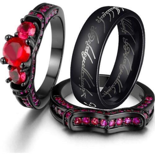 3pcs/set Luxury Black Couple Ring Set Bridal Sets 6mm Stainless Steel Pattern Jewelry Vintage Wedding Rings For Men Women