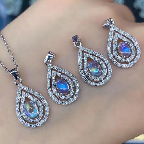 Natural Blue Moonstone Pendants 925 Sterling Silver Natural Gem Water Drop Engagement Party Jewelry/moonstone necklace silver