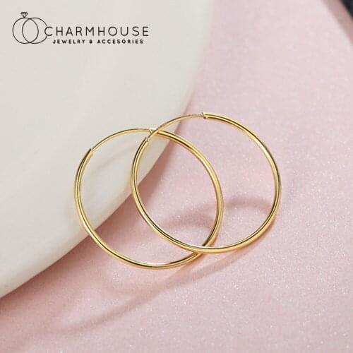 Oversize Hoop Earrings For Women 18K Gold GP Smooth Round Circle Earring Cuff 45mm Brincos Femme Wedding Jewelry Accesories Gift