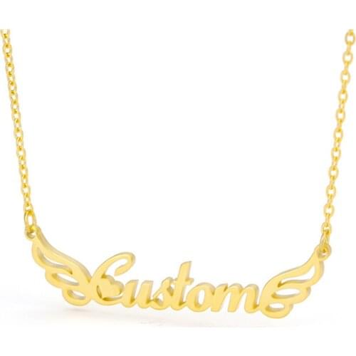 Noelia Custom Name Necklace Personalized Wing Name Pendant Necklace Stainless Steel Chain Necklace for Kids Jewelry Gifts