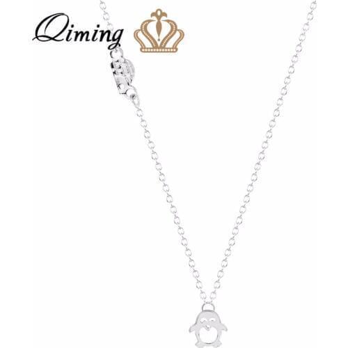 QIMING Tiny Penguin Necklace Women Children Baby Birthday Gift Gold new Chain Winter Animal South Cute Necklace Everyday Gift