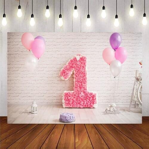 First birthday party brick wall wood floor newborn photo shoot portrait backdrop for photography studio balloons party decor