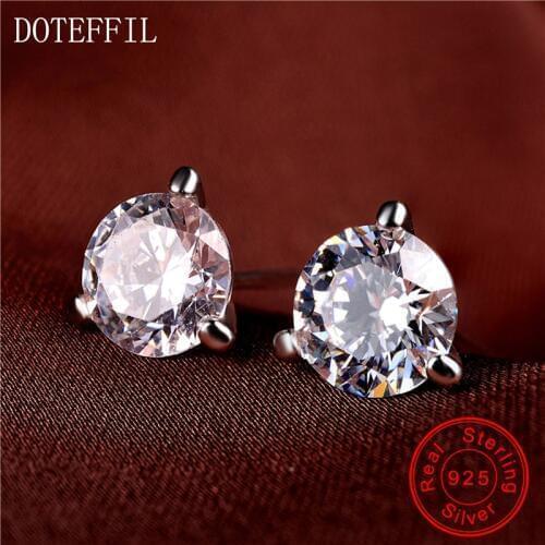 Simple 925 Silver Earrings Inlaid AAA Zircon Woman Charm Silver Round Earrings Feminine Jewelry