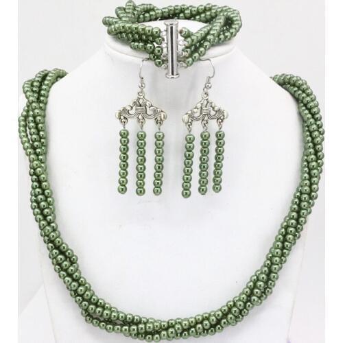 Multicolor 4 rows necklace bracelet earrings jewelry set for women shell 4mm round beads simulated-pearl beads jewelry 18" B3458