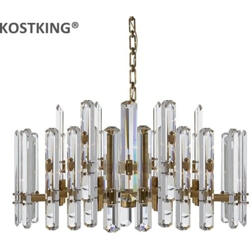 Post Modern Luxury K9 Big Crystal Gold / Chrome Lec Chandelier Villa Lustre Chain Pendant Chandelier for Foyer Hanging Lamparas