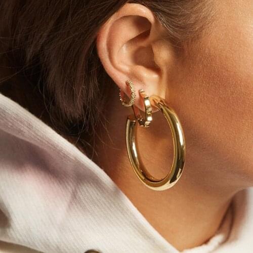 INS C Punk Hoop Earrings For Women Wide Big Metal Round Circle Statement Earrings Vintage Jewelry Hip Pop Simple Stud Earring