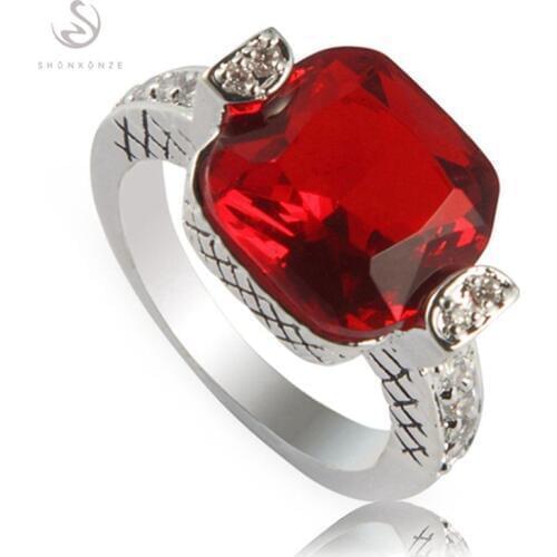 SHUNXUNZE Engagement Wedding rings Jewelry & Accessories for men and women Red Cubic Zirconia Rhodium Plated R311 size 7 8 9 10