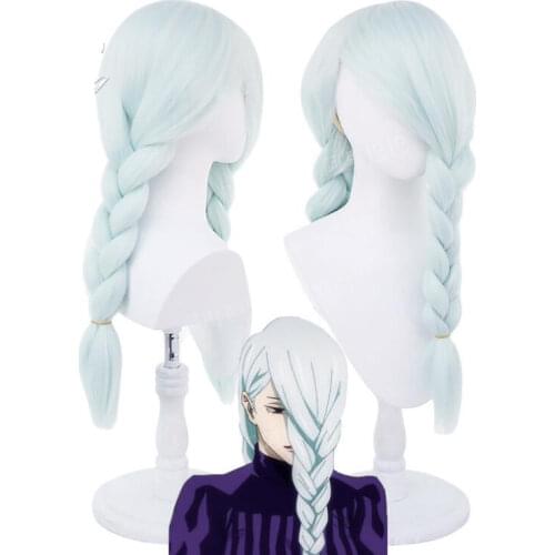 Anime Jujutsu Kaisen Mei Mei Cosplay Wig Light Blue Thick Braids Braided Long Ponytails Synthetic Hair Sorcery Fight Role Play