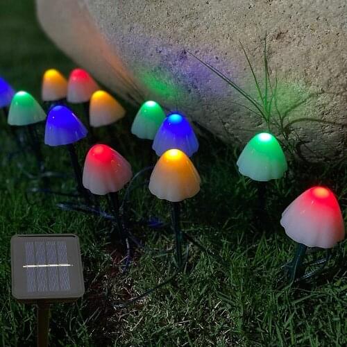 10 LED Outdoor Solar String Mini Mushroom Lights 8 Modes Garden Patio Yard Landscape Party Lawn Pathway Wedding Home