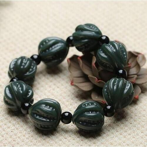 TOP Quality NaturalHETIAN Nephrite Walunt Beads Bracelet Green HETIAN Nephrite Walunt Fortune Lucky Gift for Men Jewellery