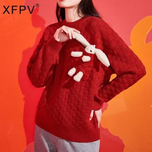 XFPV 2021 Spring And Autumn New Arrivals Y2k Solid Color O-Neck Loose Long Sleeve Pullover Sweater Women SM192