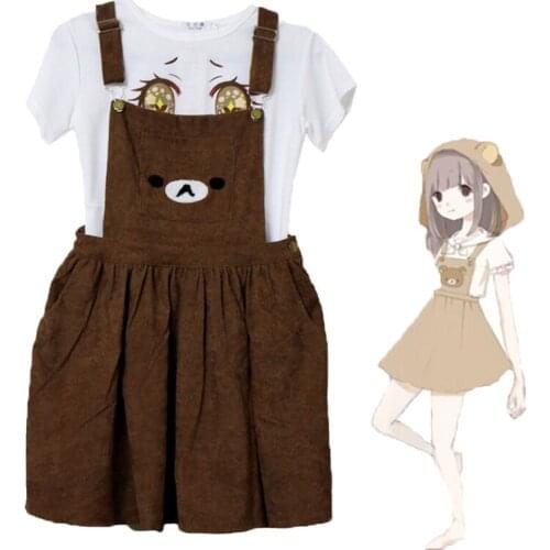 Japanese Kawaii Rilakkuma Lolita Overall Dress Cute Bear Embroidery Hat Ball Gown Harajuku Lolita Dress Harajuku Cute Warm Dress