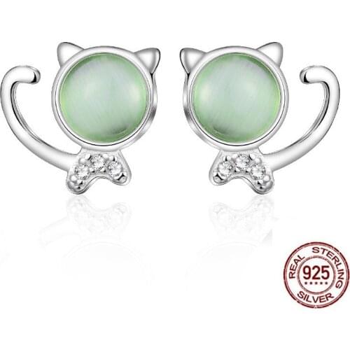 Classic Stone Round Women Stud Earrings Crystal Green Drops Cats Eye Geometric Animal Cat Stud Earrings Female Jewelry