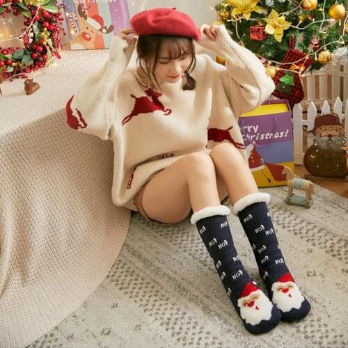 1 Pair Christmas Socks Women Autumn Winter Mid-Calf Room Socks Home Sleep Slippers Sock Fleece-Lined Thickened Carpet Socks