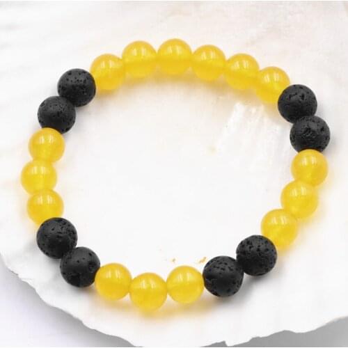 New Charms Beaded Bracelet for Women Natural Stone Jades Lava Beads Splicing Colors Elastic Bracelets Bangle Jewelry 7.5" A713