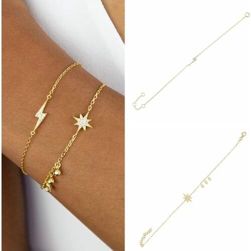 AIDE 925 Sterling Silver Star Lightning Bracelet Gold Chain for Girlfriend Gift Fashion Women Luxury Jewelry Female Bracelets