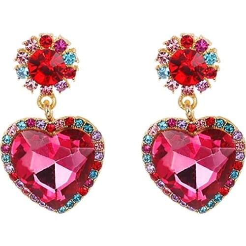 ZHINI New Korean Fashion Colorful Crystal Big Earrings for Women Luxury Cute Heart Dangle Drop Earring Party Jewelry pendientes